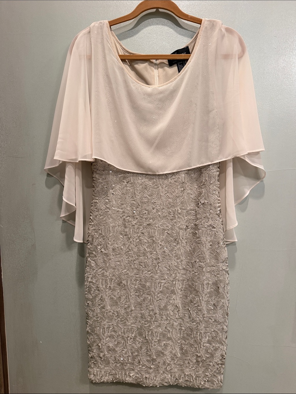 Frank Lyman Design Soft Cream Lace Midi Dress with Draped Cape
